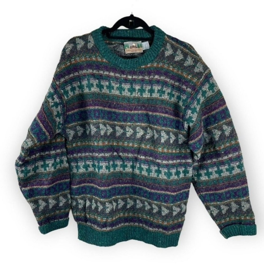 EMS Vintage 80s/90s Wool Sweater Pullover M Striped Crewneck